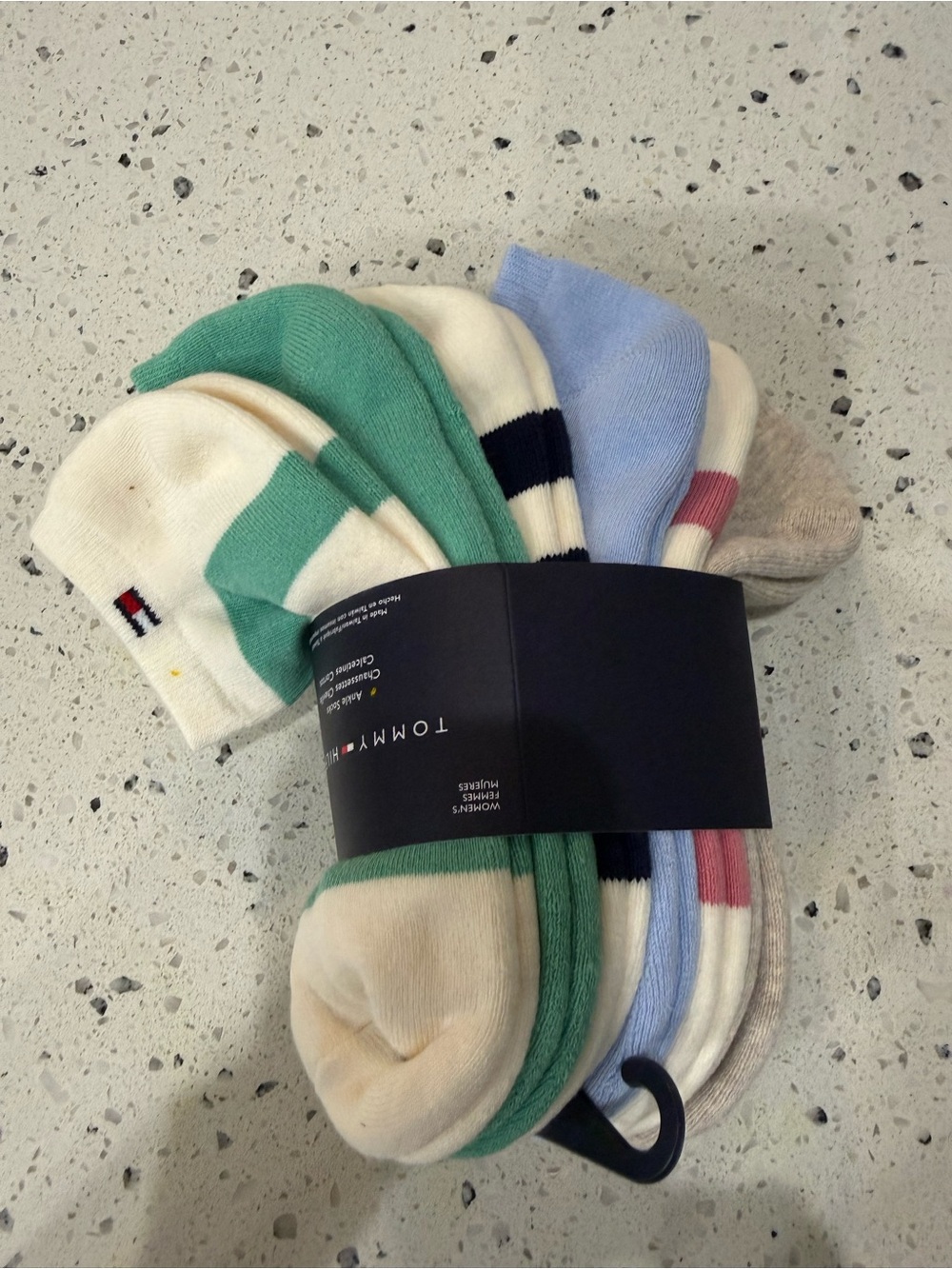 New womens Tommy Hilfiger 6-Pack Low-Cut Socks in Cream, Green, Blue, Pink, Gray
